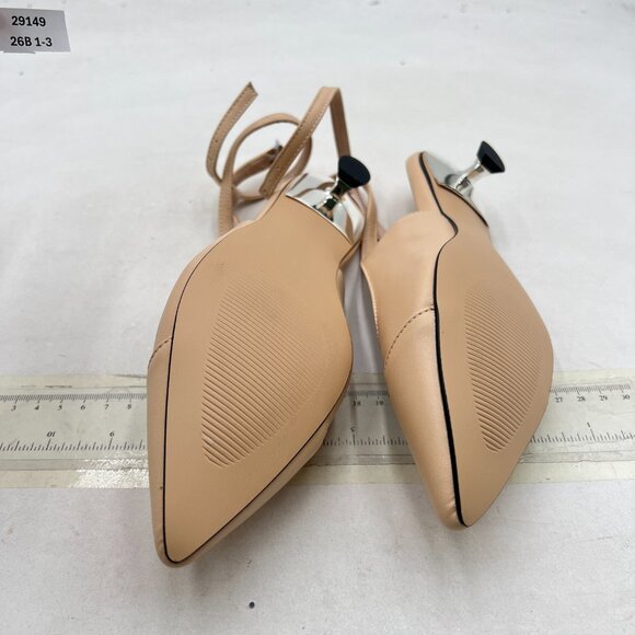 FSJ Nude Low Heel Ankle Strap Pumps Pointed Toe Slingback Sandal Elegant Shoes - Picture 7 of 8